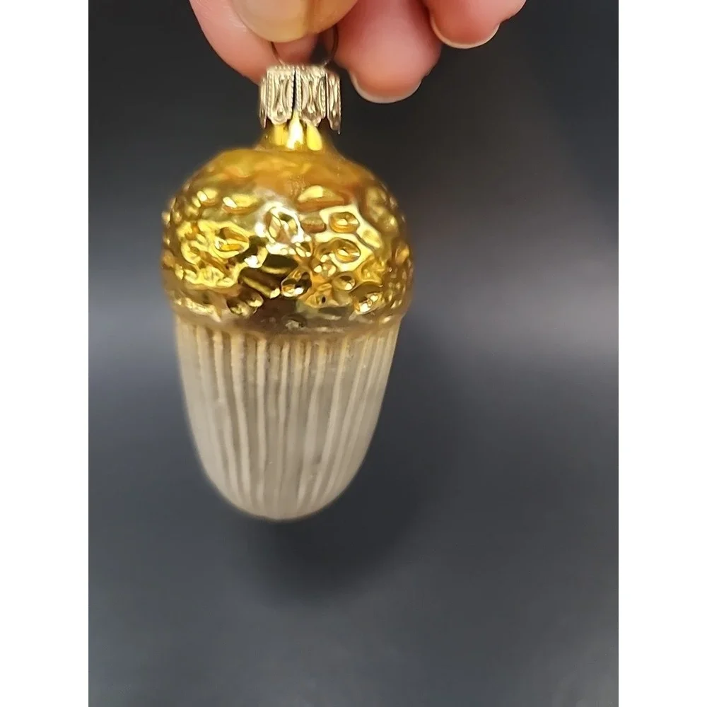 Vintage Acorn Goldtoned Textured‎ Hand Blown Glass German Christmas Ornament